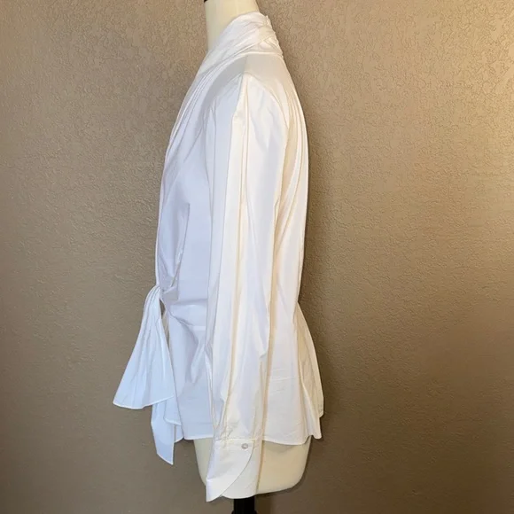 Lafayette 148 New York White Draped Tie-Front Button Down - Picture 7 of 12
